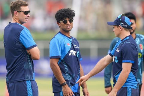 Afghanistan vs New Zealand 1st Test Day 1: New Zealand captain Tim Southee with teammates during a practice session 